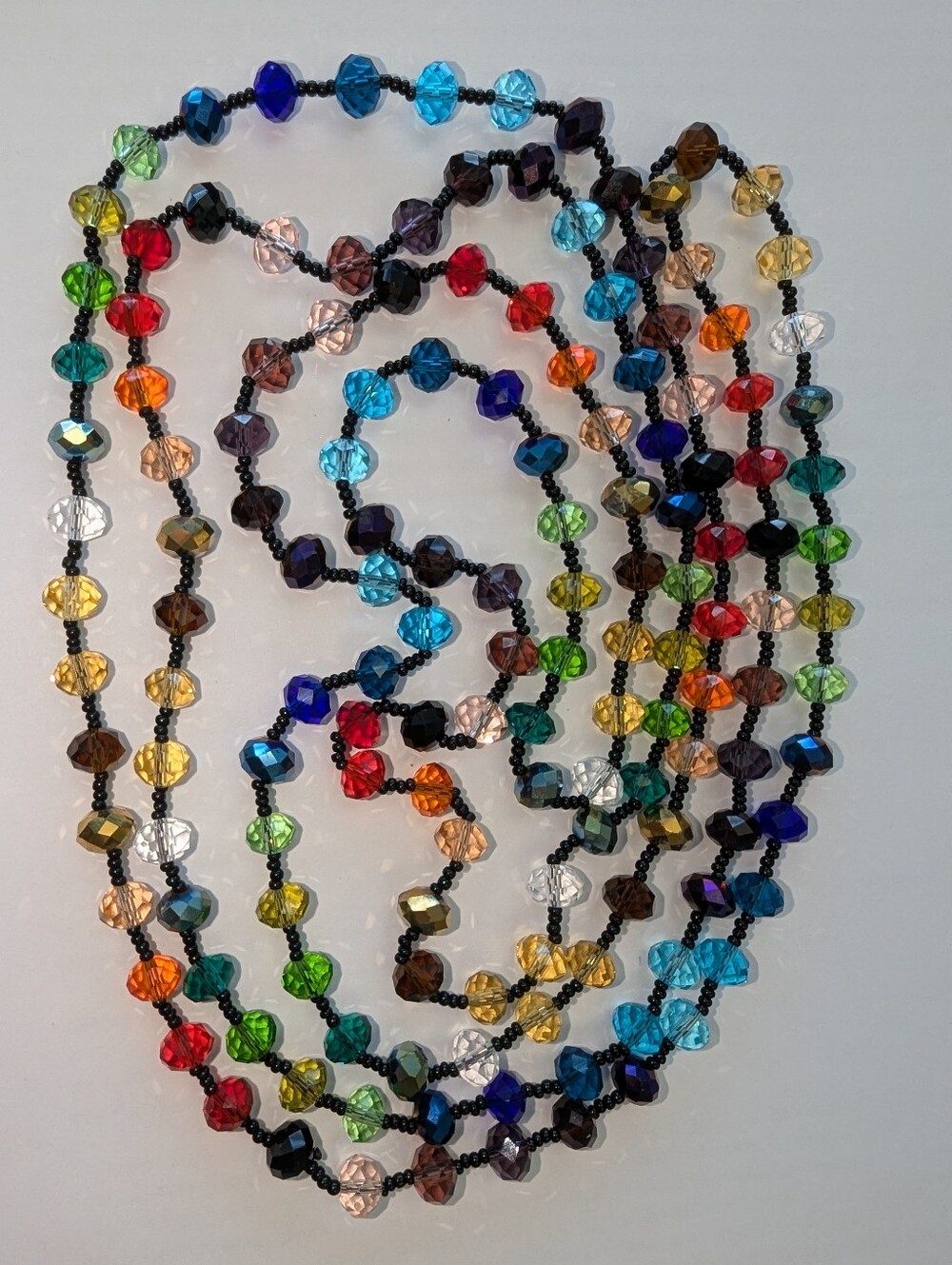 EVC 60'S-70'S RAINBOW GLASS CRYSTAL 65" ENDLESS OPERA FLAPPER NECKLACE